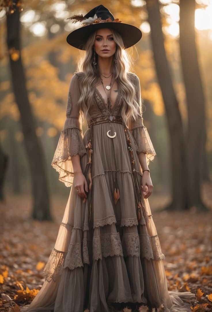 A woman dressed in deep shades of violet and witch outfits aesthetic purple clothing