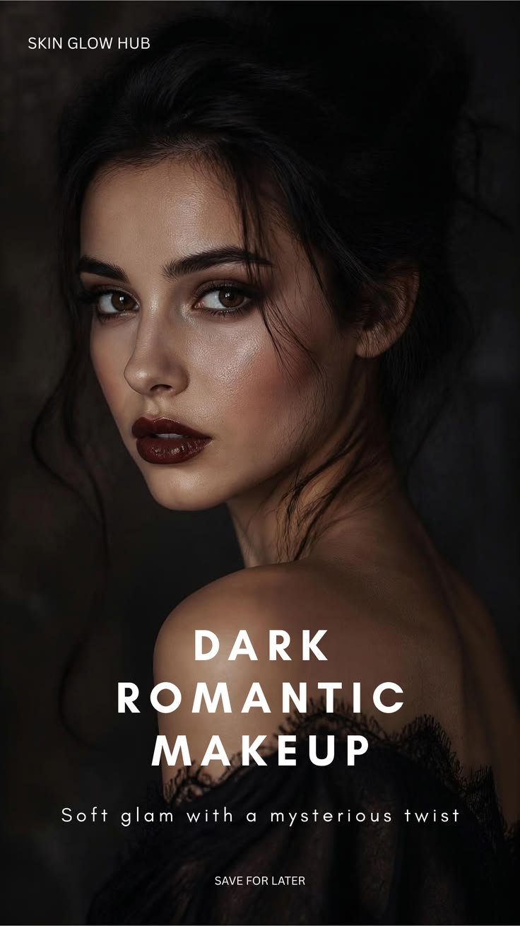 Woman with striking dark romantic makeup, enhancing her blue eyes