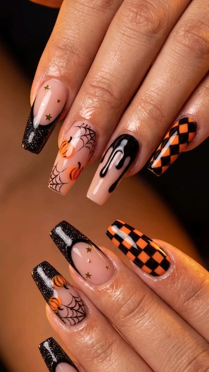 Subtle crescent moon Halloween nail designs ideas