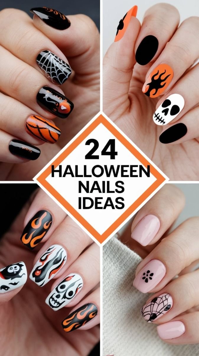 Friendly ghost Halloween nail designs featuring ghosts