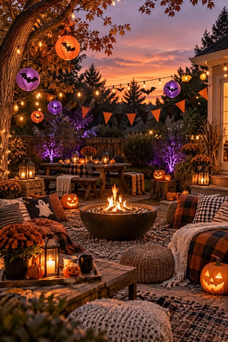 Halloween party balloon arch with orange black and purple balloons