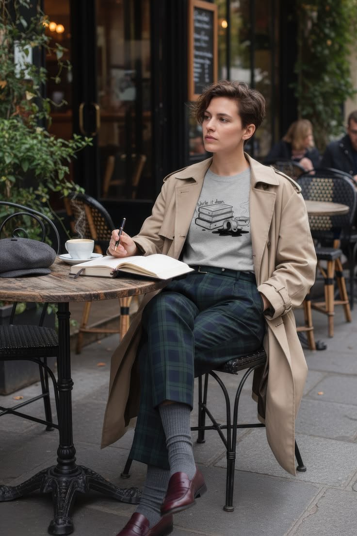 A display of various textures like knit, lace, and tweed in poet core fashion.