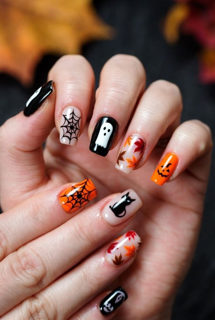Holographic witch hat Halloween nail designs
