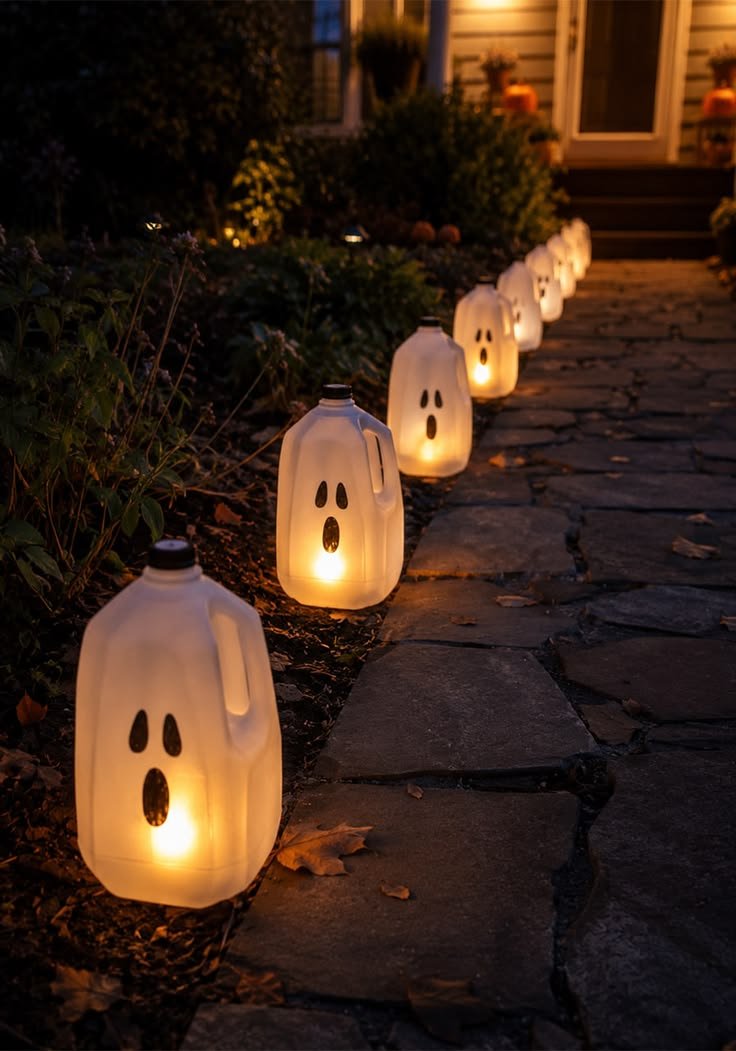 Hovering LED porch candles suspended from the ceiling for halloween decorations outdoor