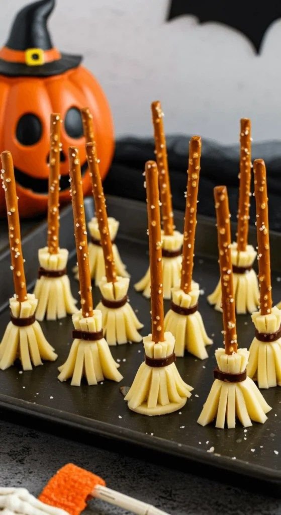Witch hat chocolate cupcakes as a centerpiece for a Halloween food table