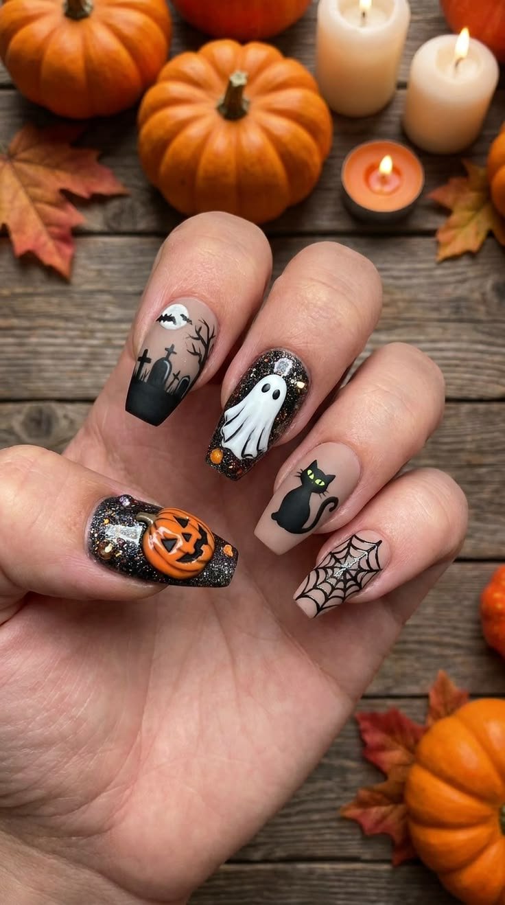 Mix and match monster Halloween nail designs mix