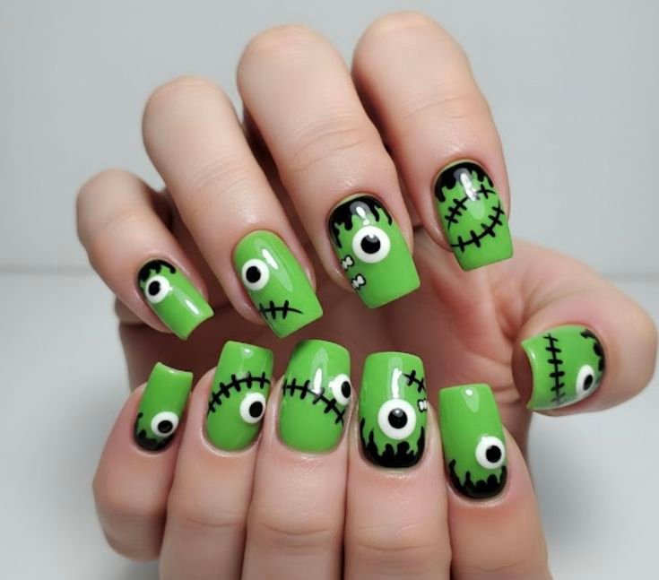 Glow in the dark phantom Halloween nail designs