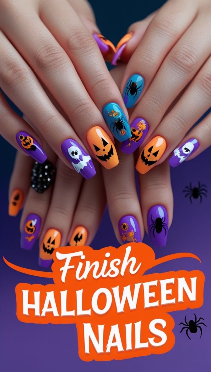Textured zombie grunge Halloween nail designs