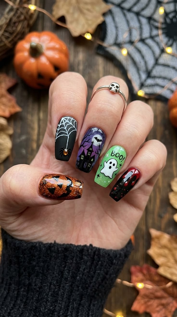 Shattered glass effect Halloween nail designs