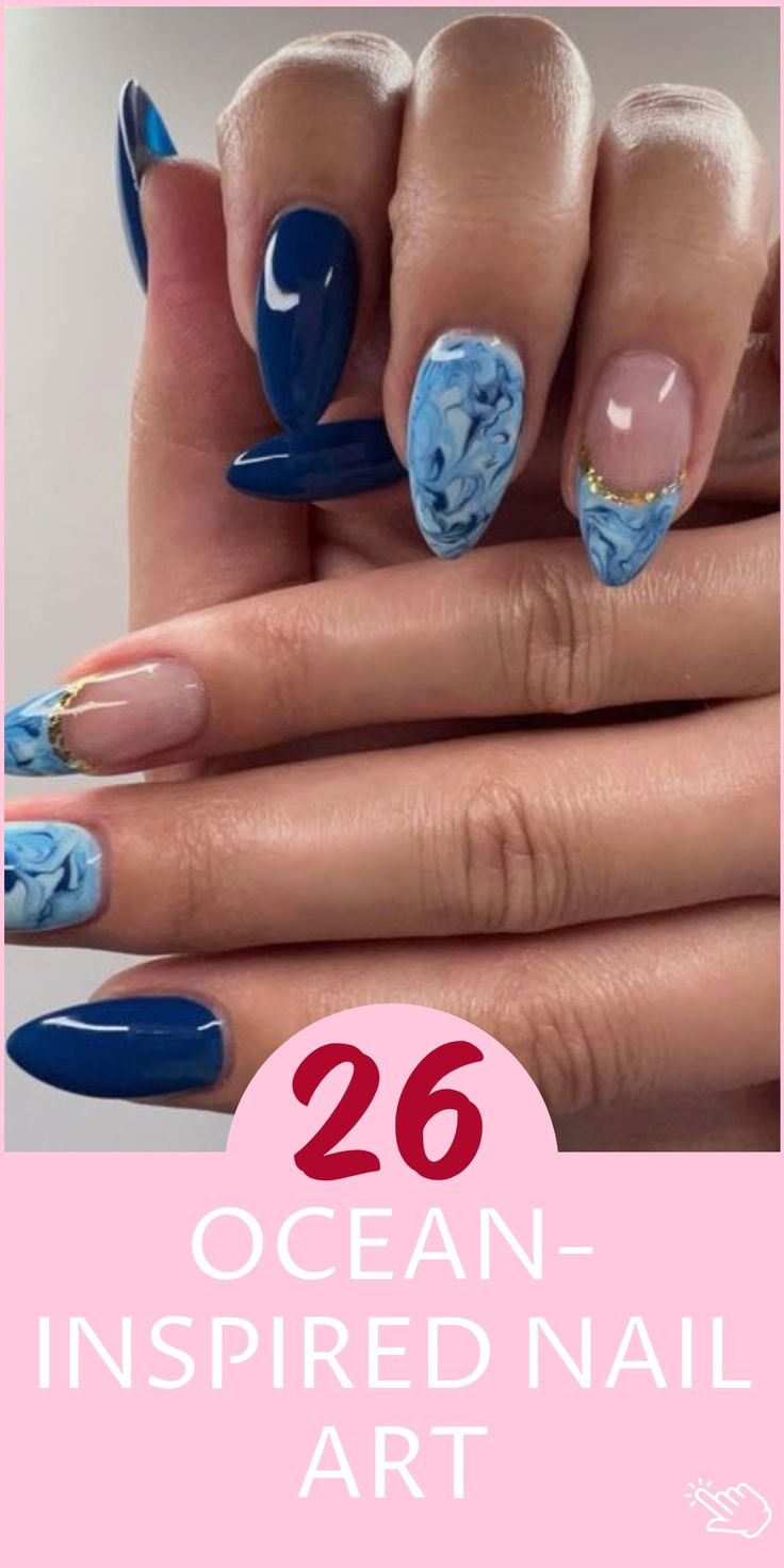 Simple sea inspired nails using basic blue and white polish