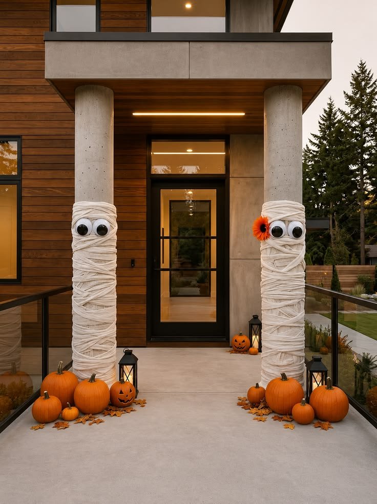Digital motion projector casting animated ghosts on a garage door for modern outdoor halloween decor