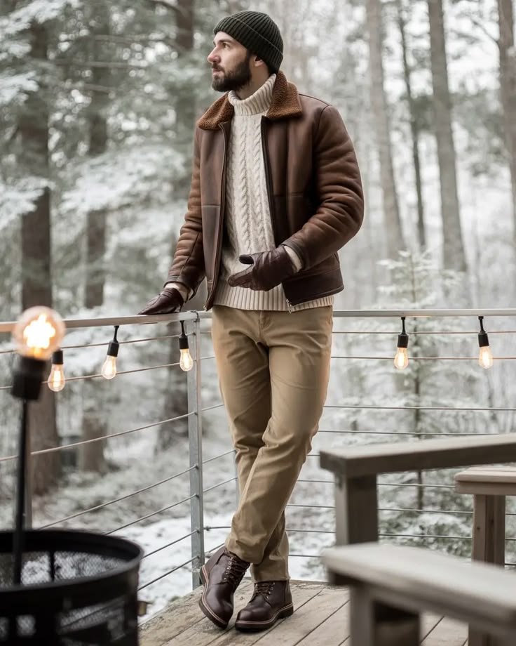 Woman in a brown plaid skirt, dark sweater, and tall boots, showcasing a classic brown winter outfit idea.