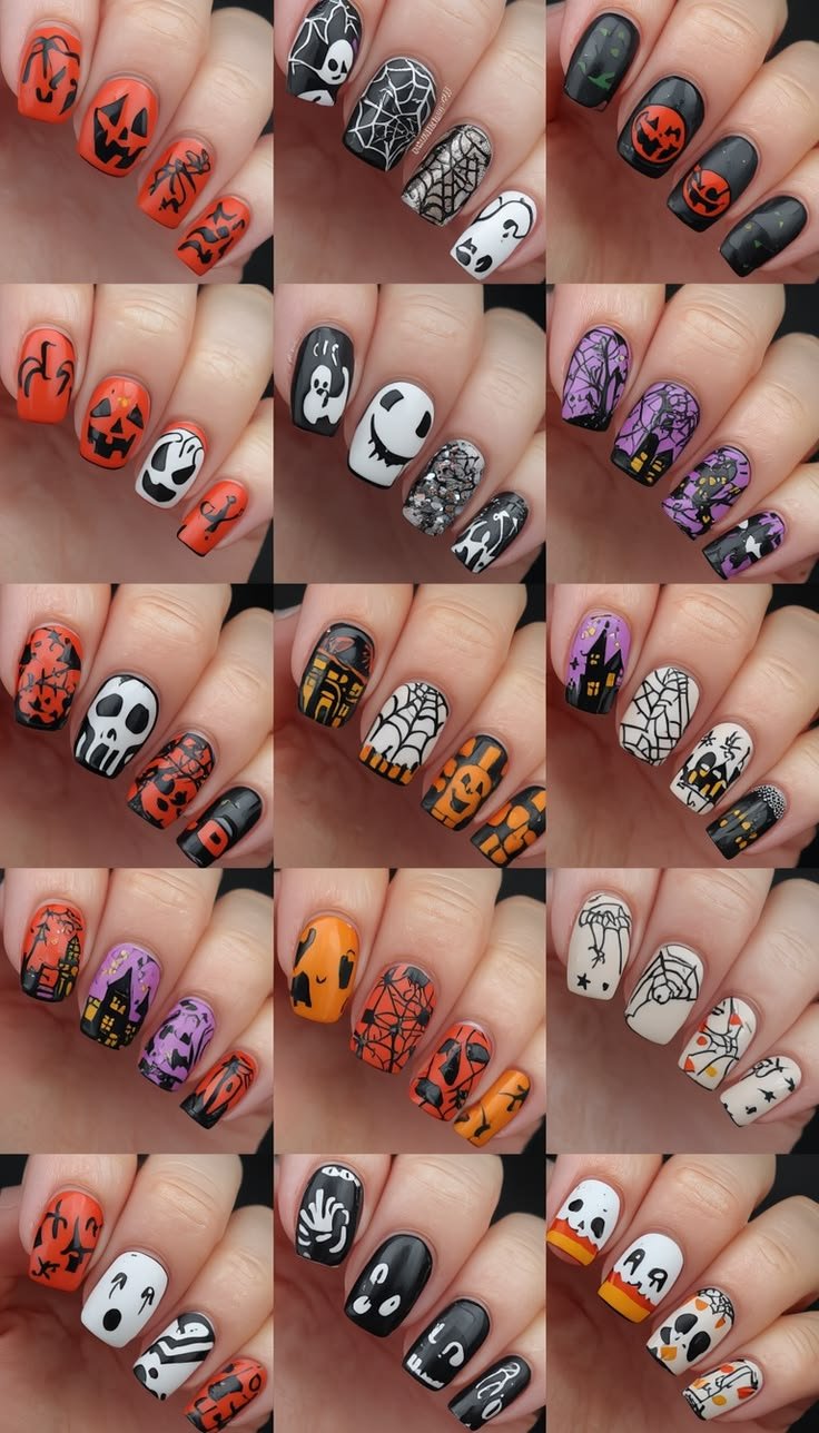 Vibrant orange pumpkin Halloween nail designs