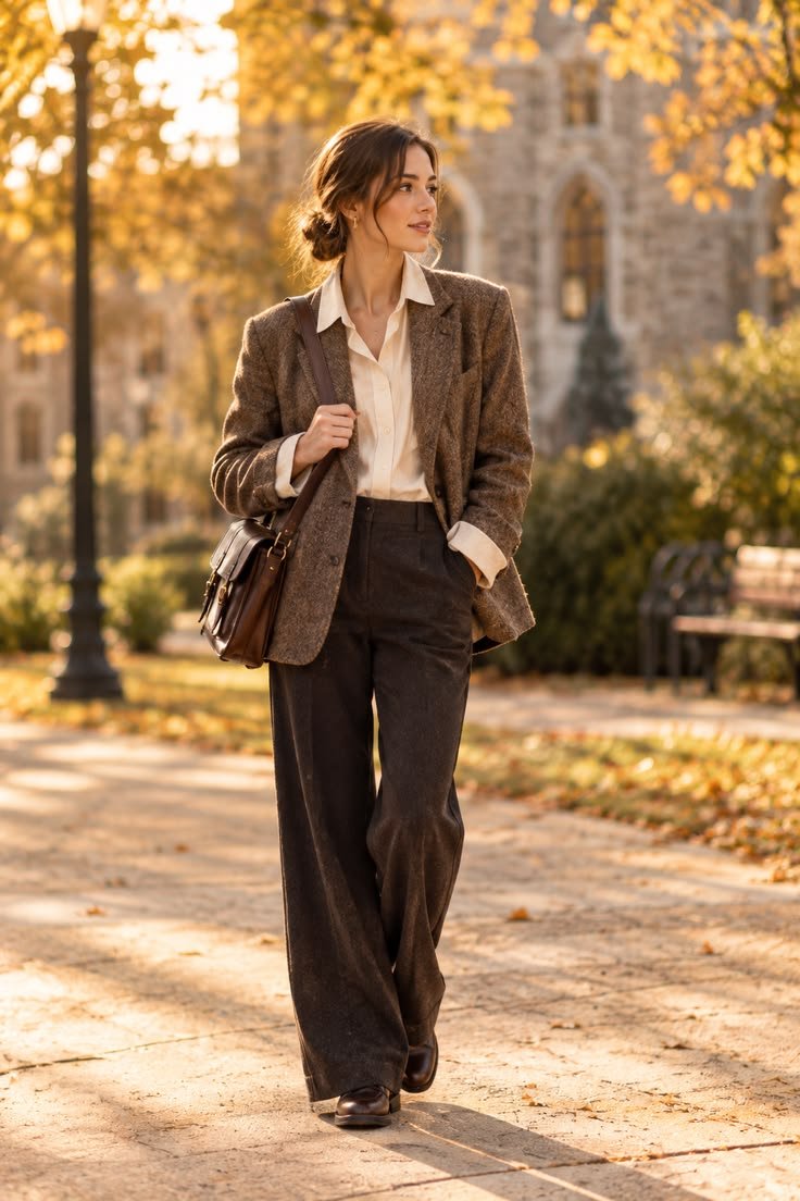 A person in a light, airy poet core outfit ideal for spring.
