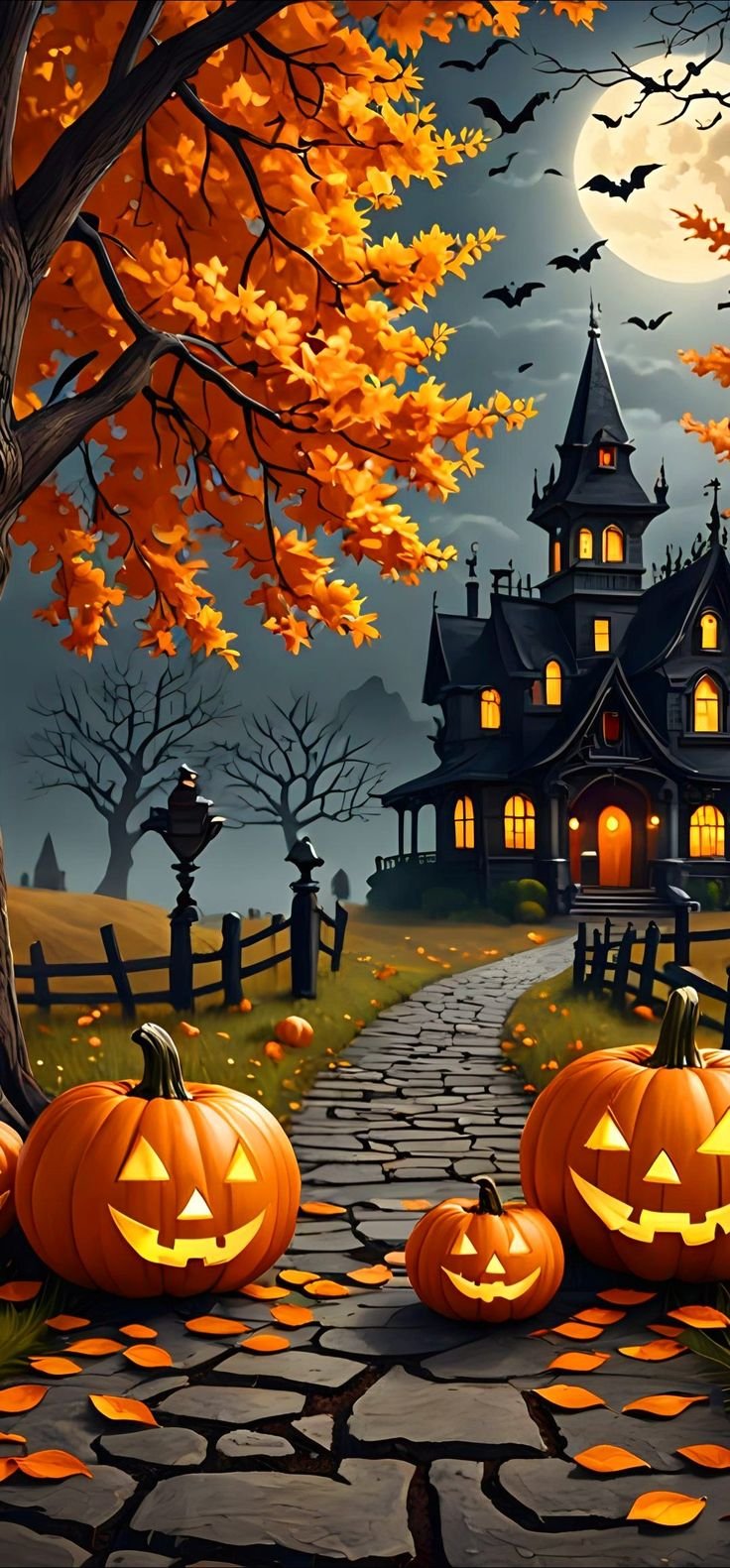 Vintage Halloween wallpaper with bat silhouettes and antique mirror décor