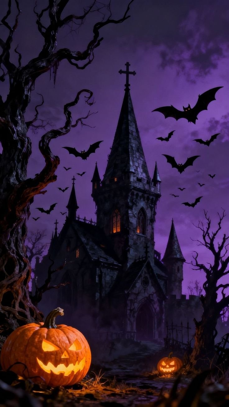 Autumn Halloween wallpaper blending pumpkins with falling fall leaves
