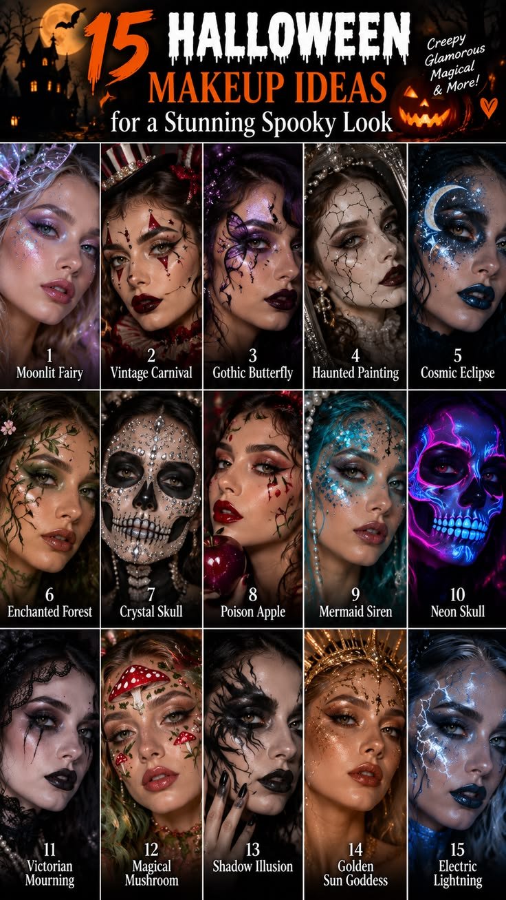 Glam witch halloween makeup looks women love with dark smoky eyes