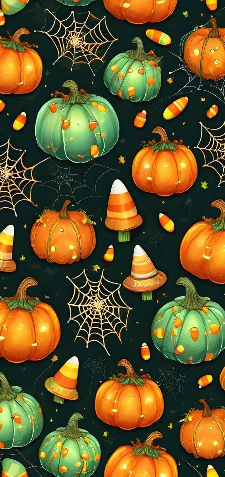 Trick-or-treat night scene Halloween wallpaper with costumed children silhouettes
