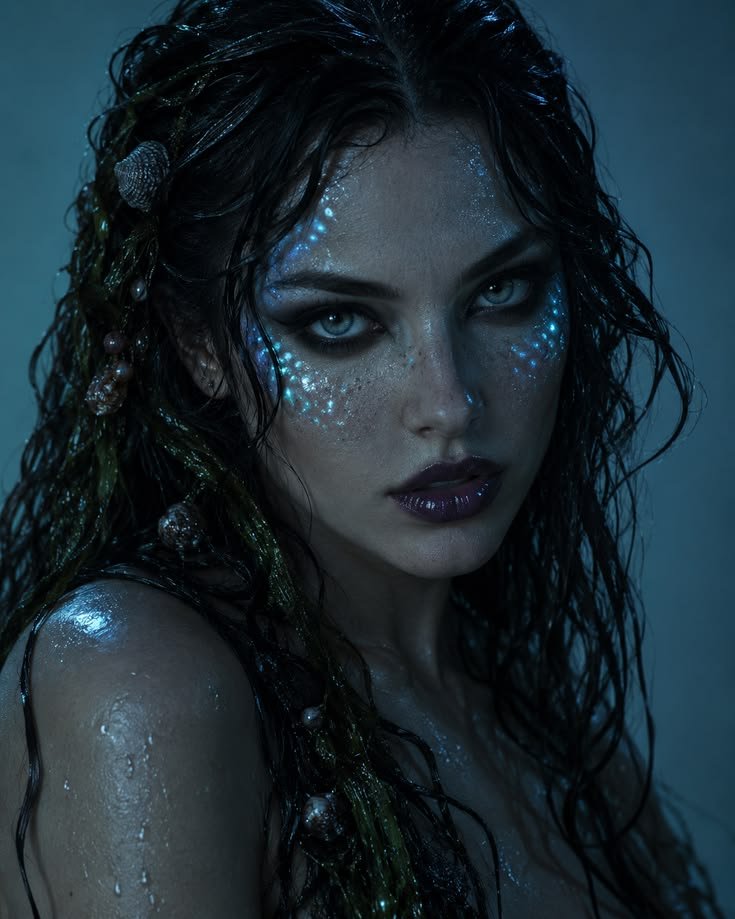 Technique for creating scales on the face for dark mermaid makeup