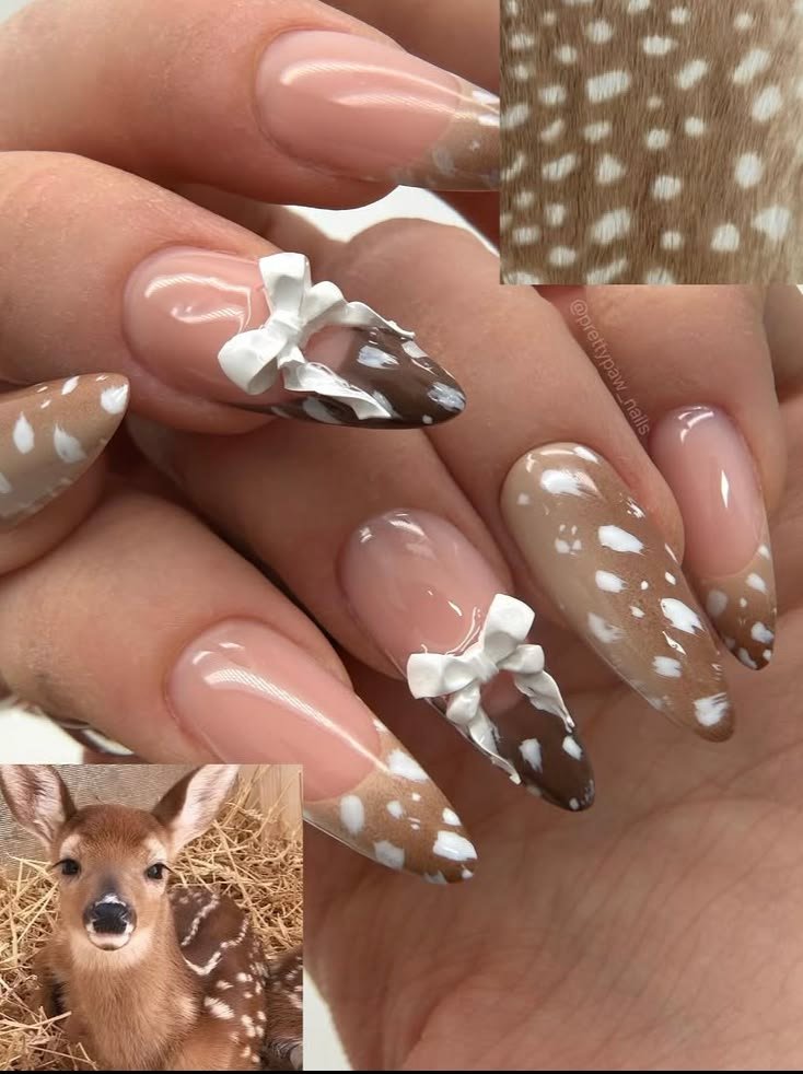Festive deer naihs paired with warm buffalo check plaid pattern accent fingernails