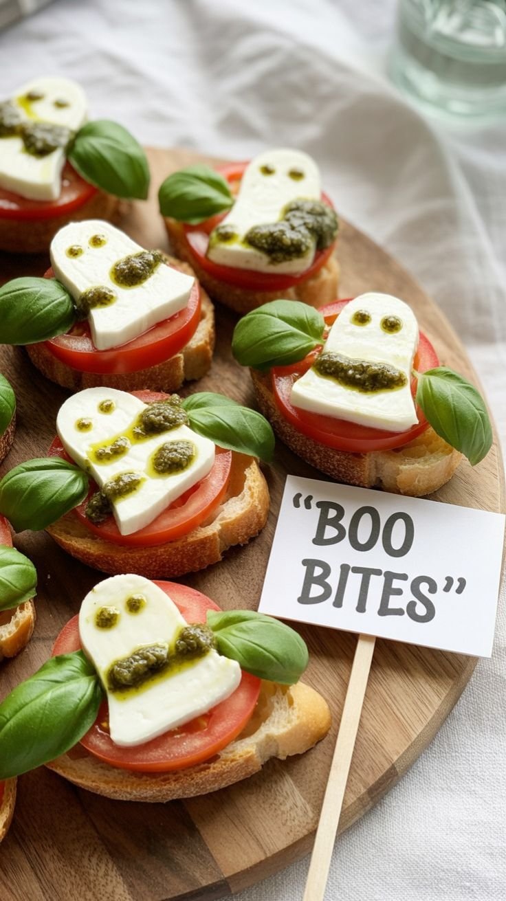 Creepy crawler deviled eggs topped with olive spiders for a Halloween food platter