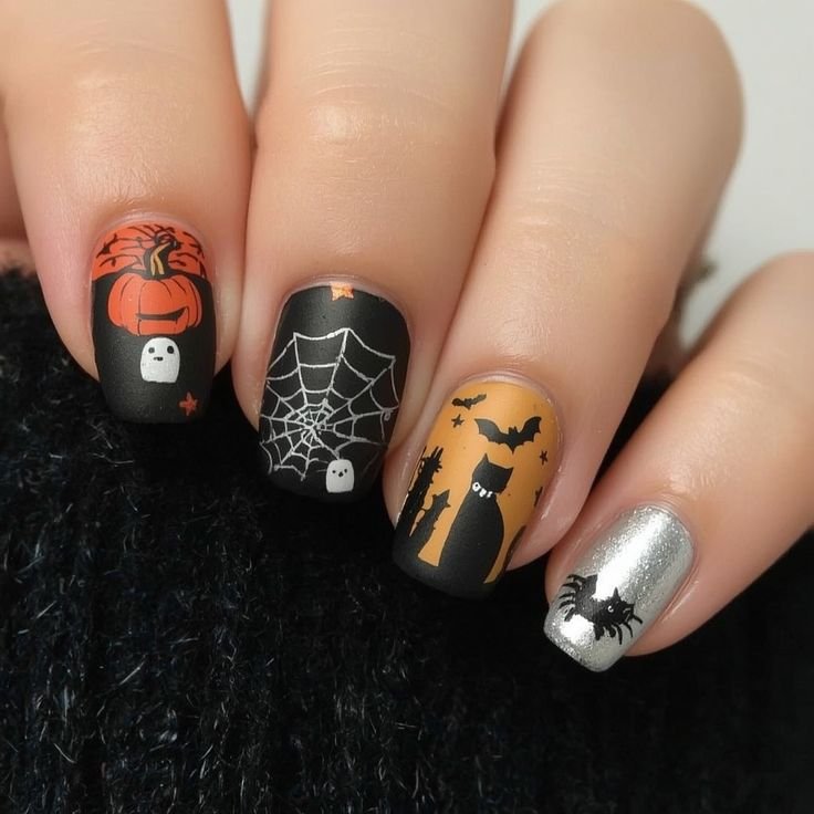 Tortoiseshell and creepy crawly Halloween nail designs