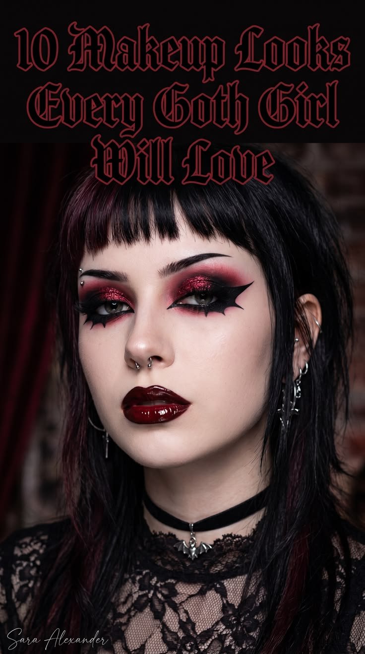 Woman with dark romantic makeup, highlighting her deep brown eyes