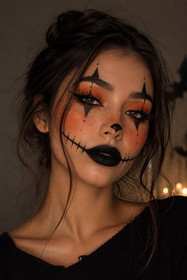 Coordinating sugar skull halloween makeup looks couple design with vibrant florals