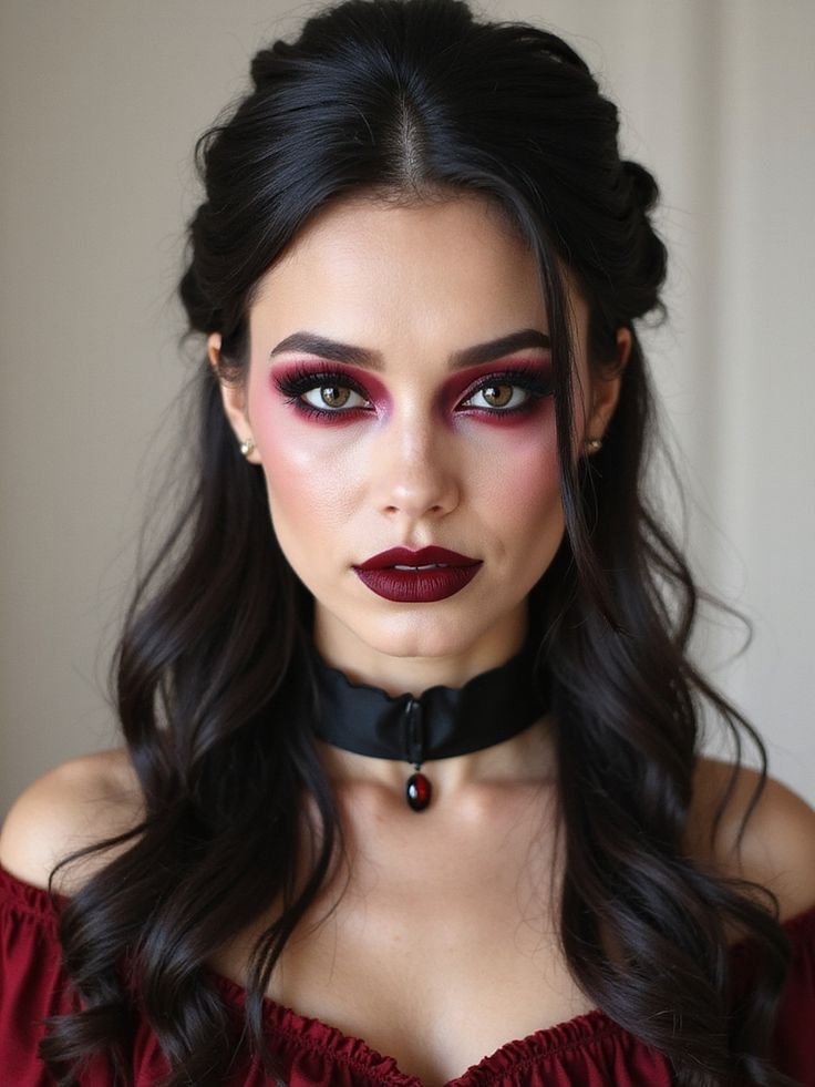 Fashion editorial model with an avant-garde dark romantic makeup style
