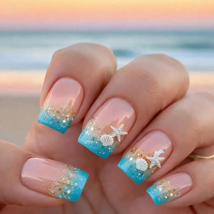 Educational sea inspired nails video showing step by step process