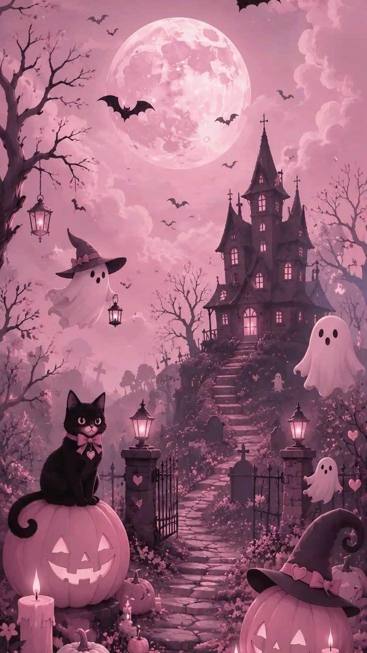 Halloween wallpaper of a haunted mirror with ghostly reflection and candlelight