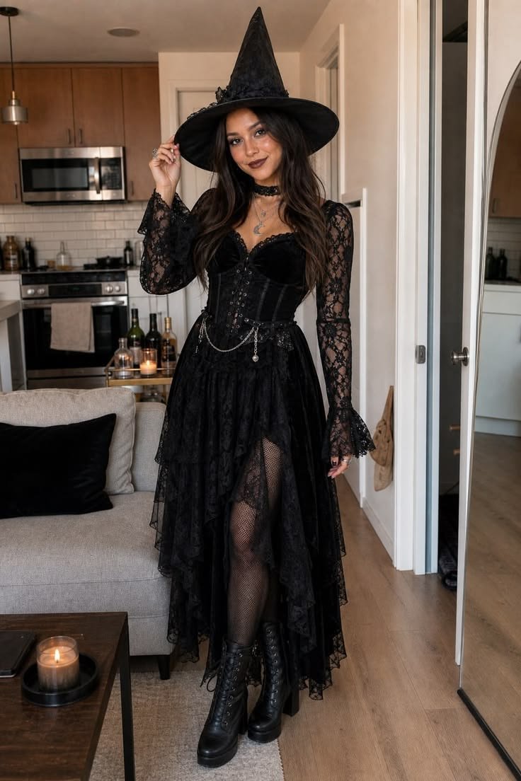 A collection of dark clothing items for a witch outfits aesthetic dark theme