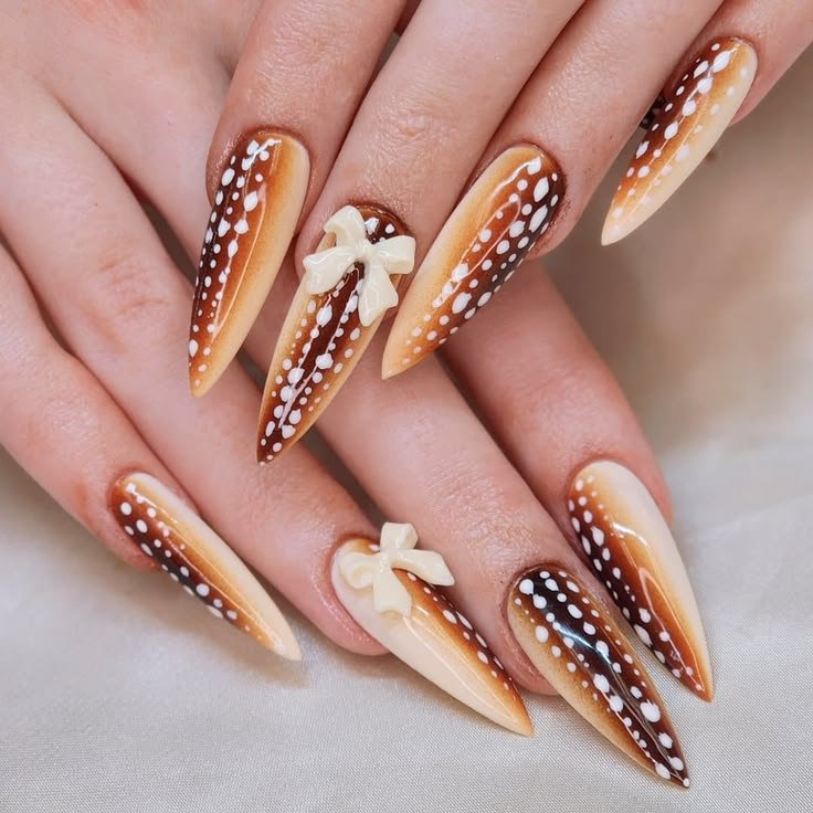 French manicure tips adapted with deer naihs fawn spots and neutral smile lines