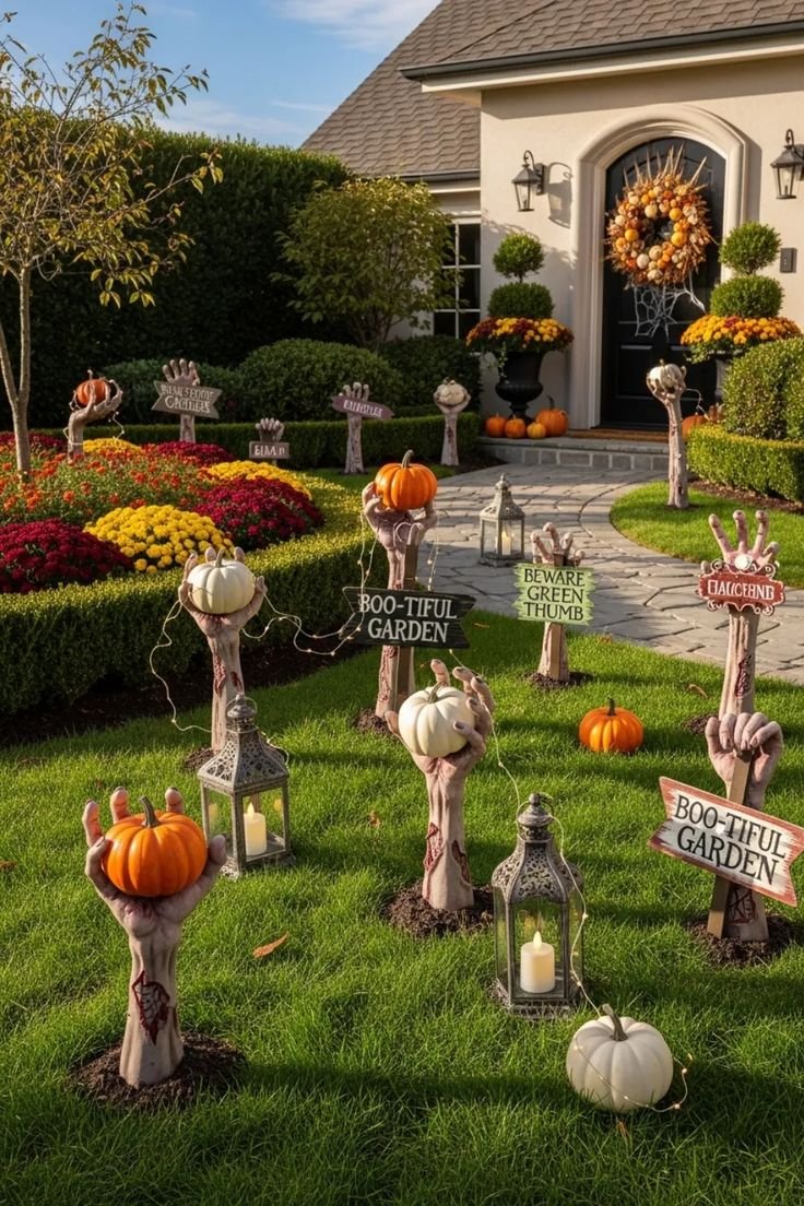 Motion-activated animatronic monster lunging at visitors as premium outdoor halloween decor