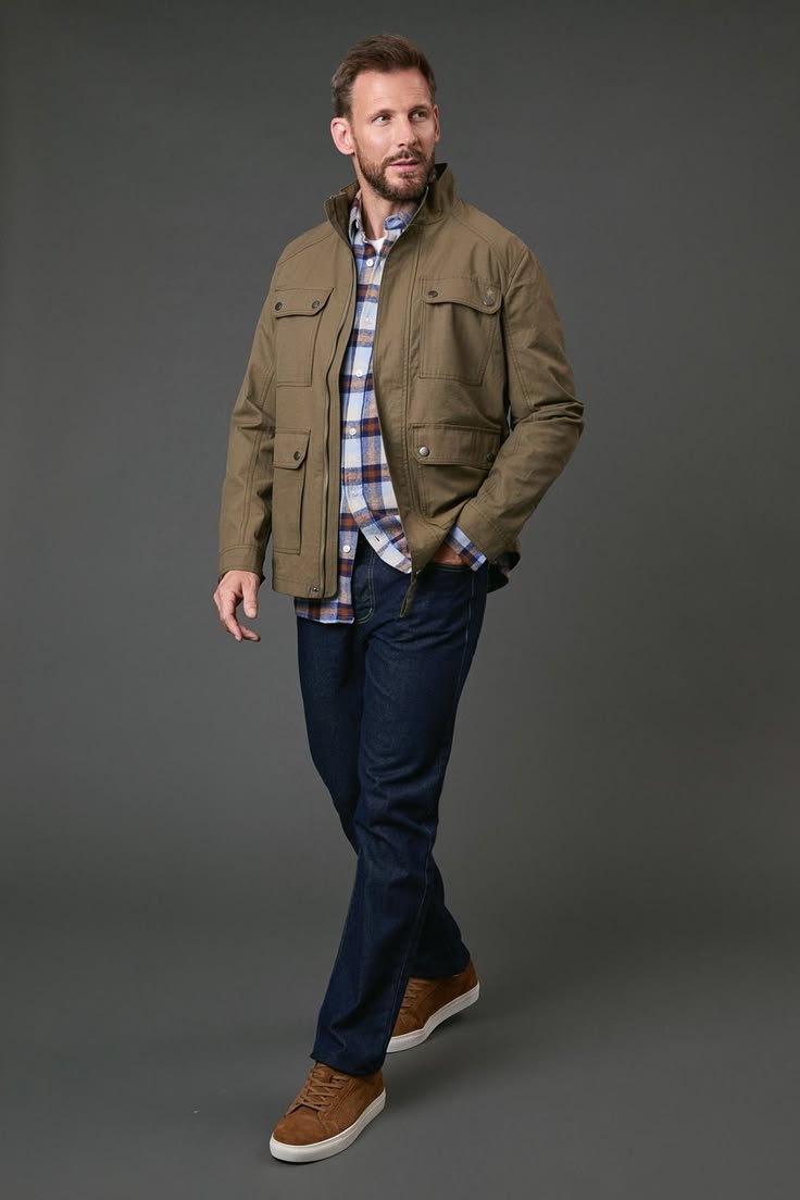 Urban field jacket outfit featuring a black jacket, white tee, and distressed jeans for a modern edge.