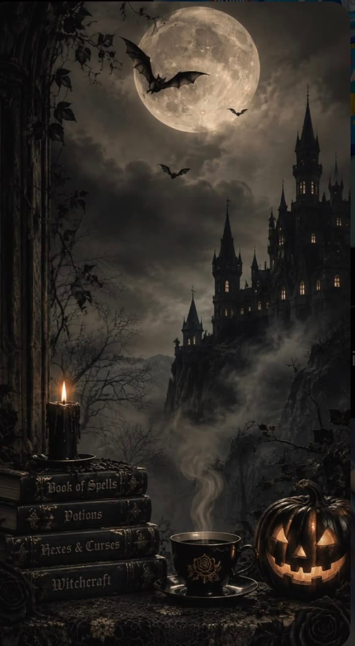 Halloween decor 2026 ideas wallpaper with split-screen front porch and mantel displays