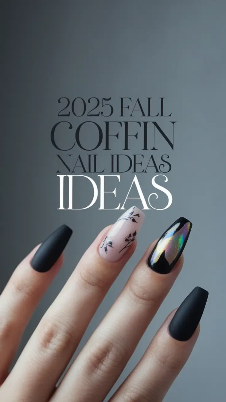 Minimal gothic coffin nails with a single delicate spider detail on a nude base, very subtle.