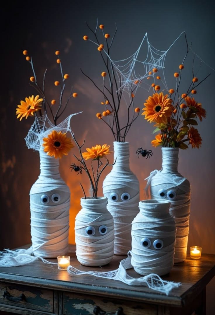 Plush homemade fall decorations crafts made from plaid scrap fabrics and dried wooden stems