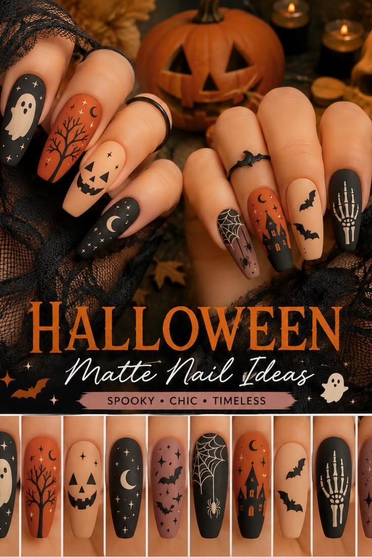 Glitter encapsulated spider Halloween nail designs acrylic