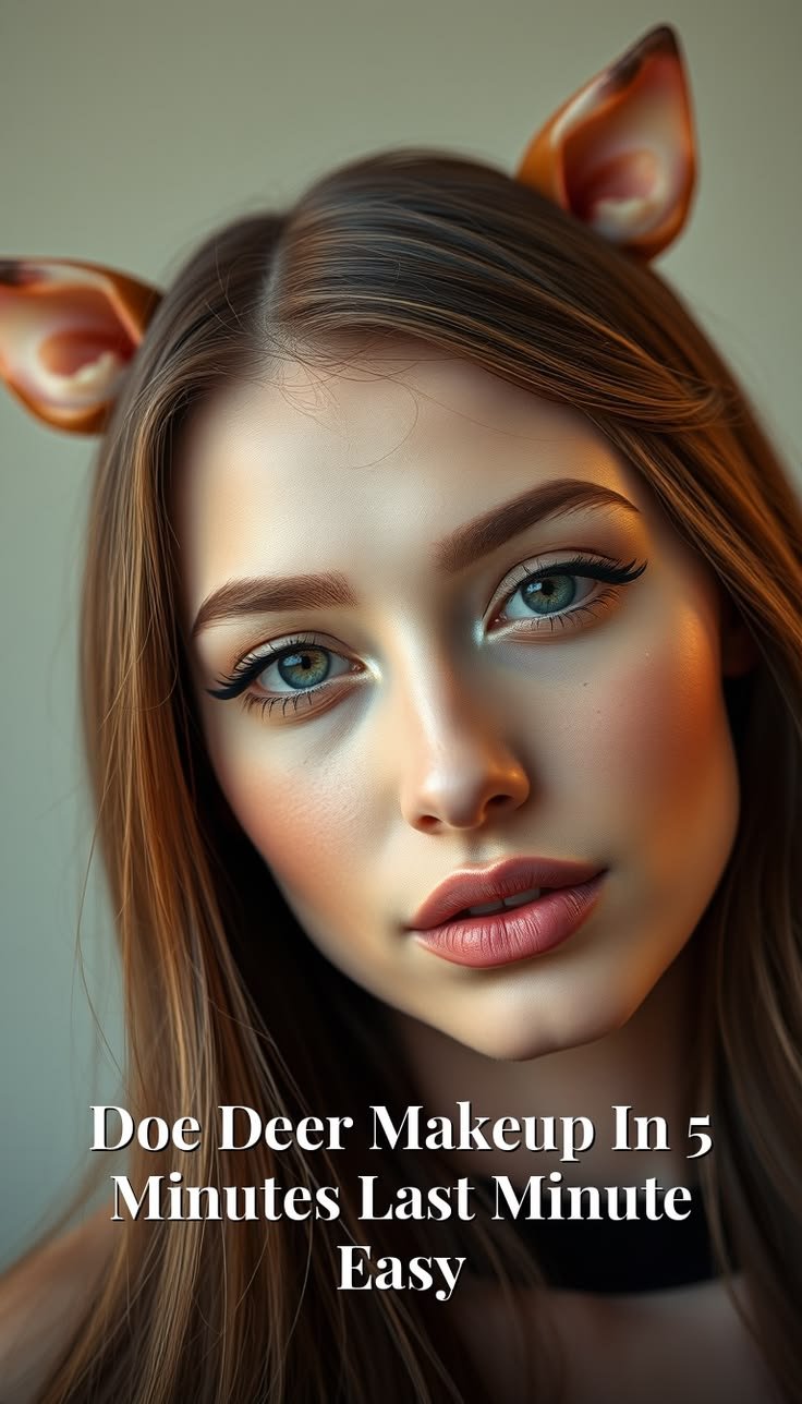 Detailed deer makeup halloween look showing creative use of white eyeliner and bronze tones