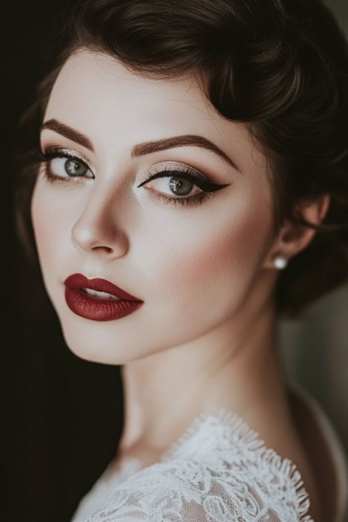 Model with futuristic dark romantic makeup, hinting at 2026 trends
