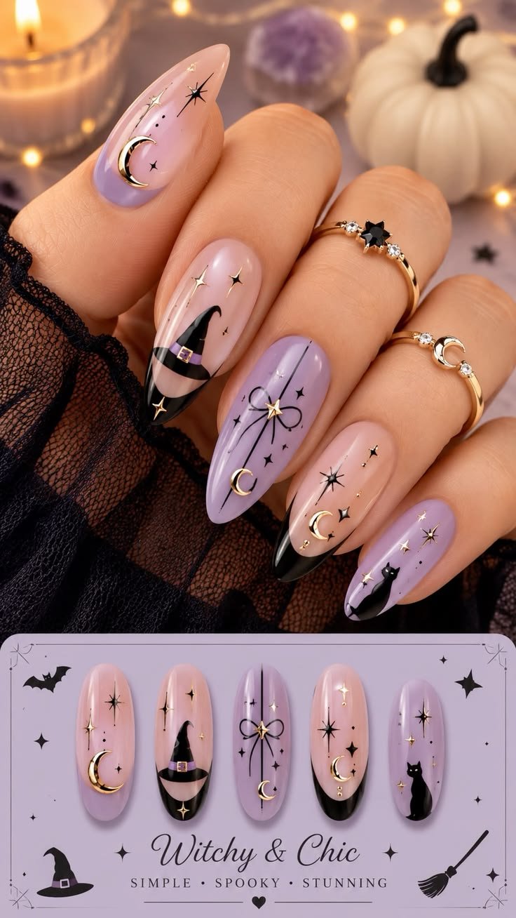 Gothic stained glass Halloween nail designs