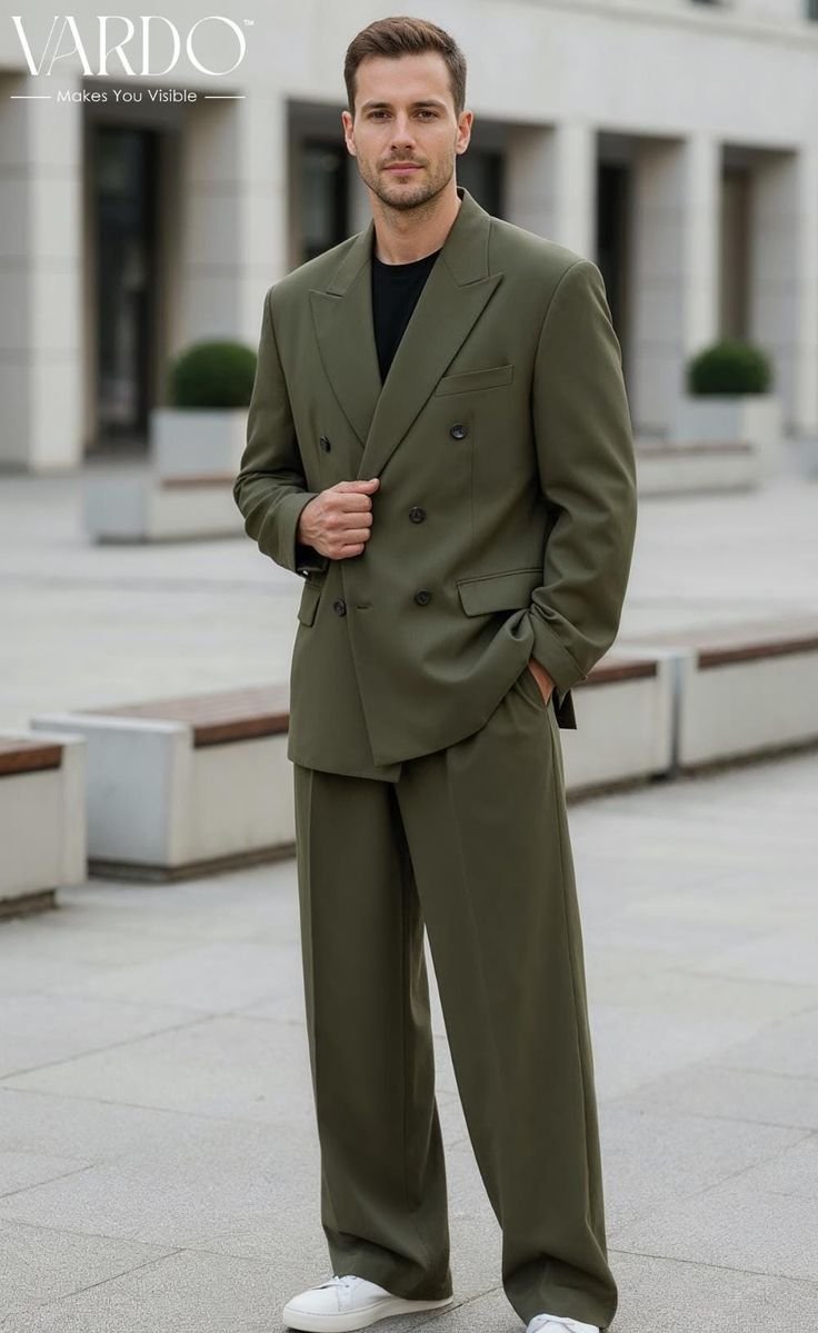 Woman walking in a light-colored effortlessly stylish baggy suit outfit