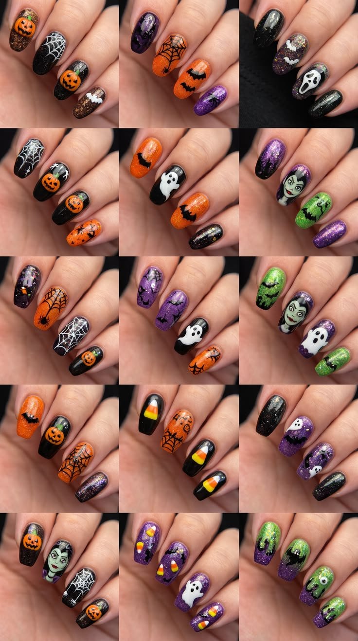 Classic black and white spiderweb Halloween nail designs