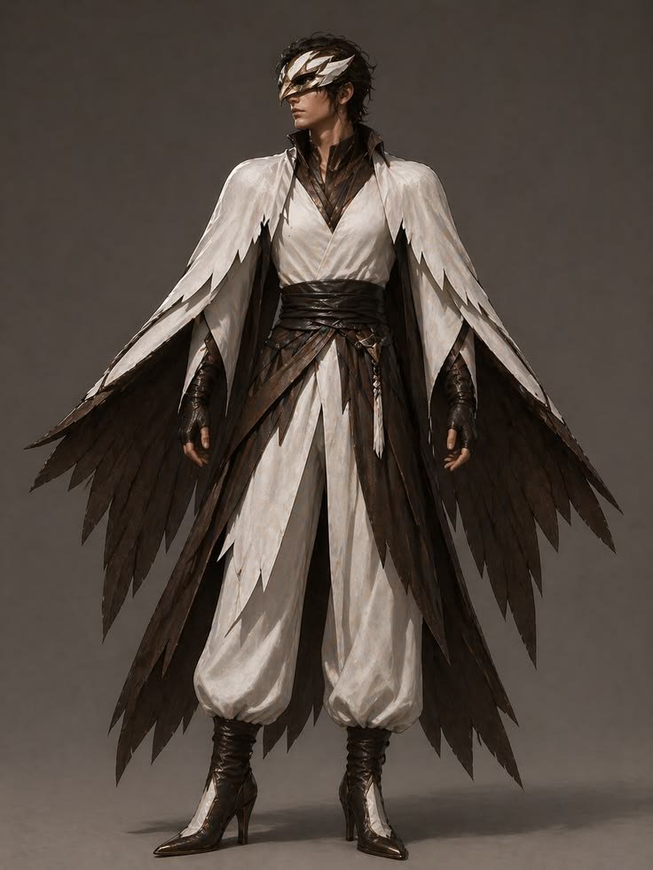 Detailed fashion illustration of a gown with intricate feather-like textures and flowing elements.