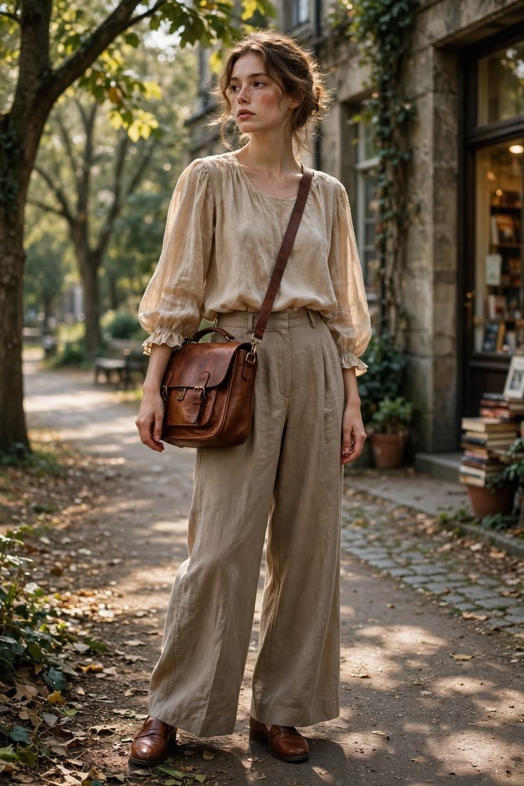 A plus-size person wearing a stylish and comfortable poet core outfit.