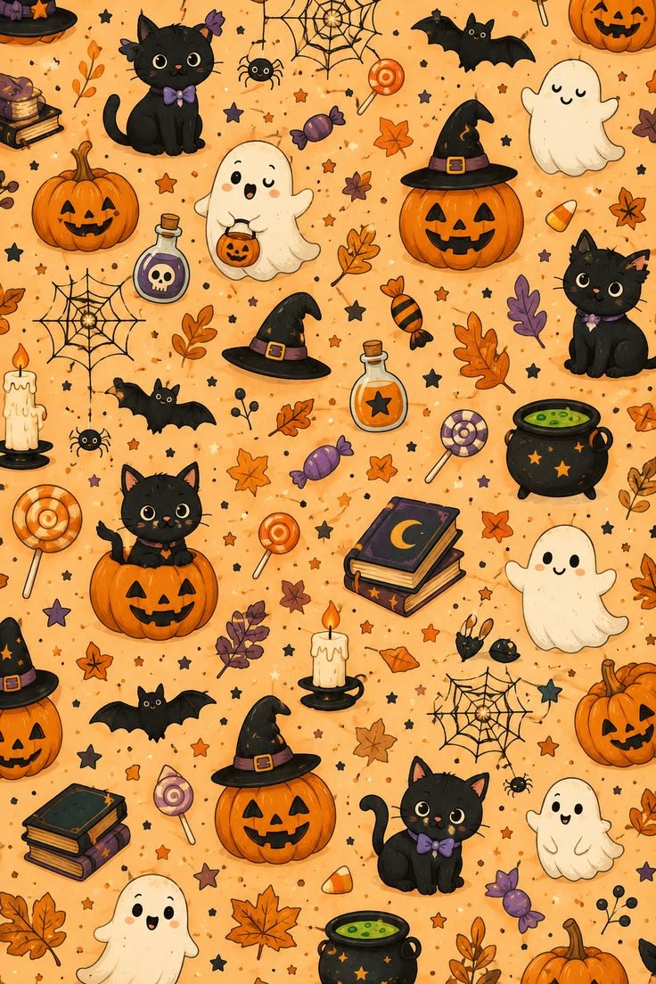 Skeleton Halloween wallpaper scene with hanging bones and candlelit table décor