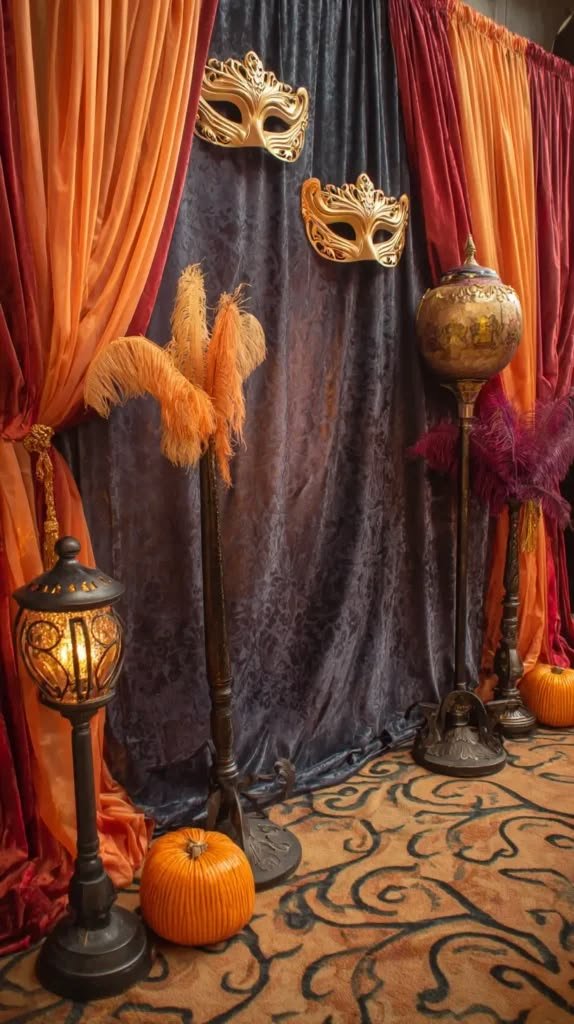 Masqurrade decor diy project showing hand-painted masks and ribbons