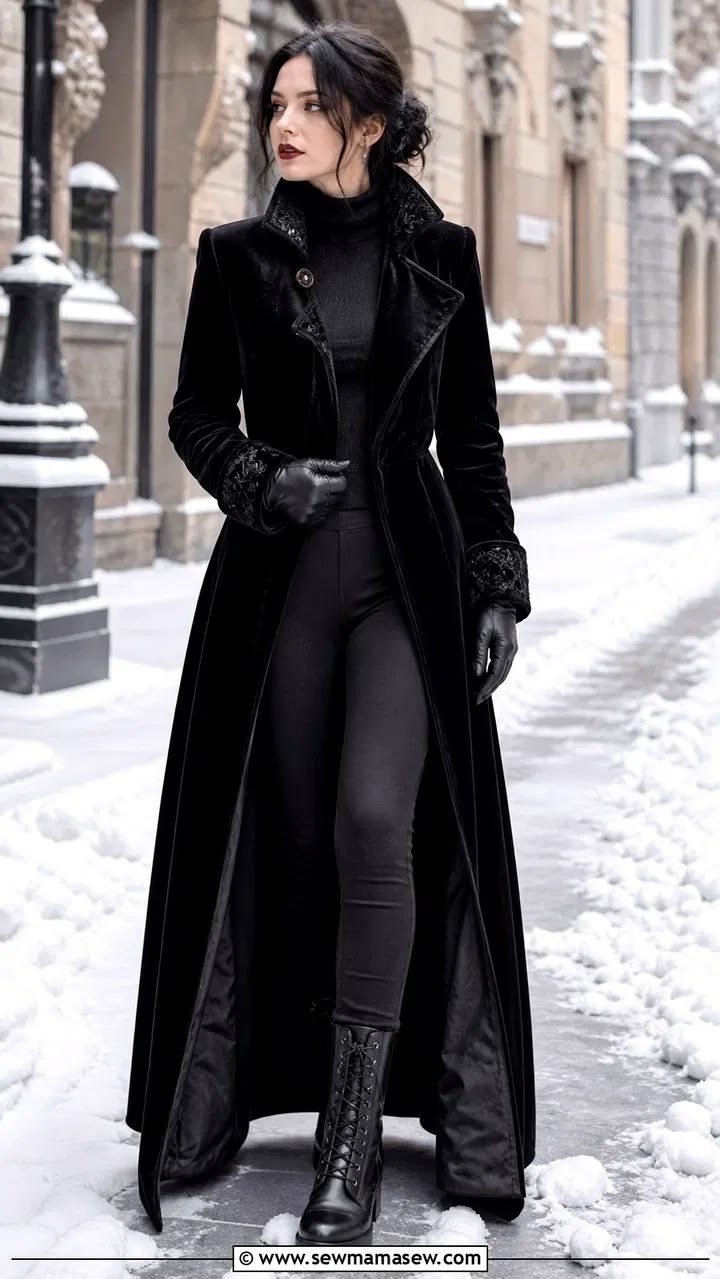 A sophisticated woman with dark, flowing hair in a dimly lit, ornate setting, embodying the gothic aesthetic.