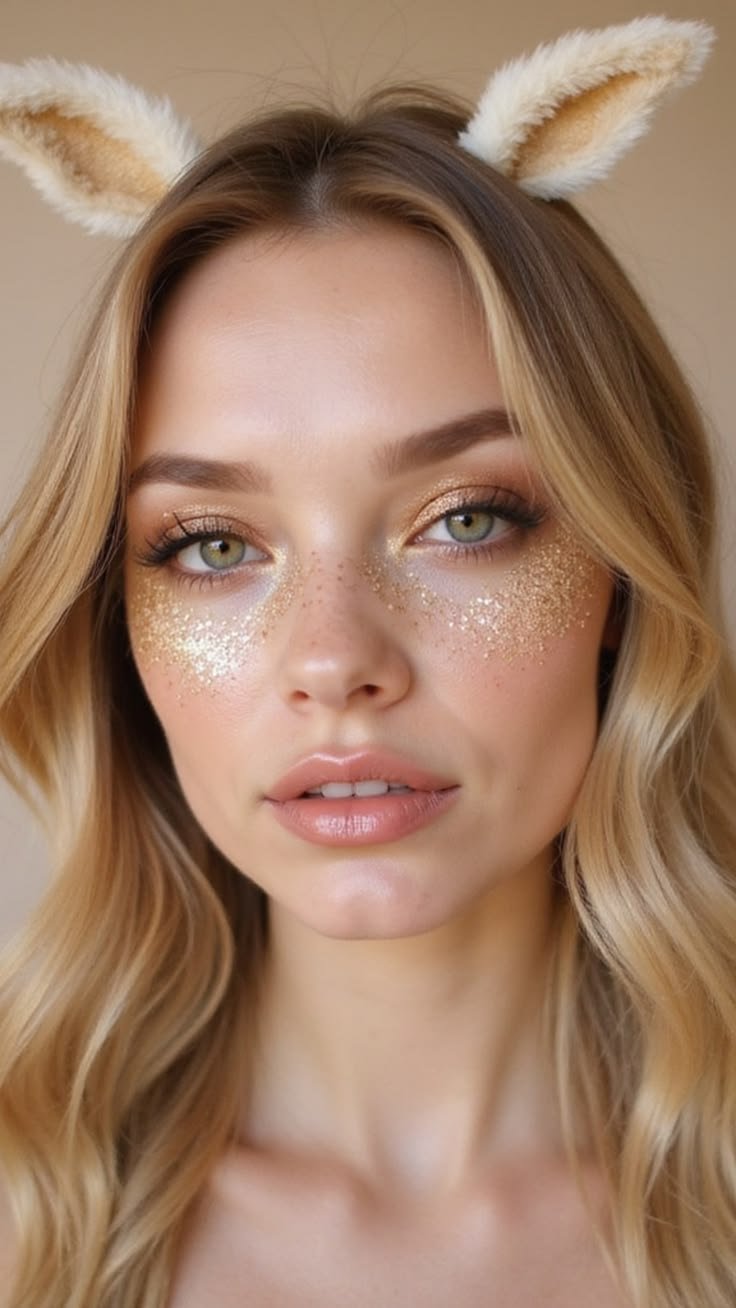 A simple deer makeup tutorial demonstration on a model with natural lighting and soft focus